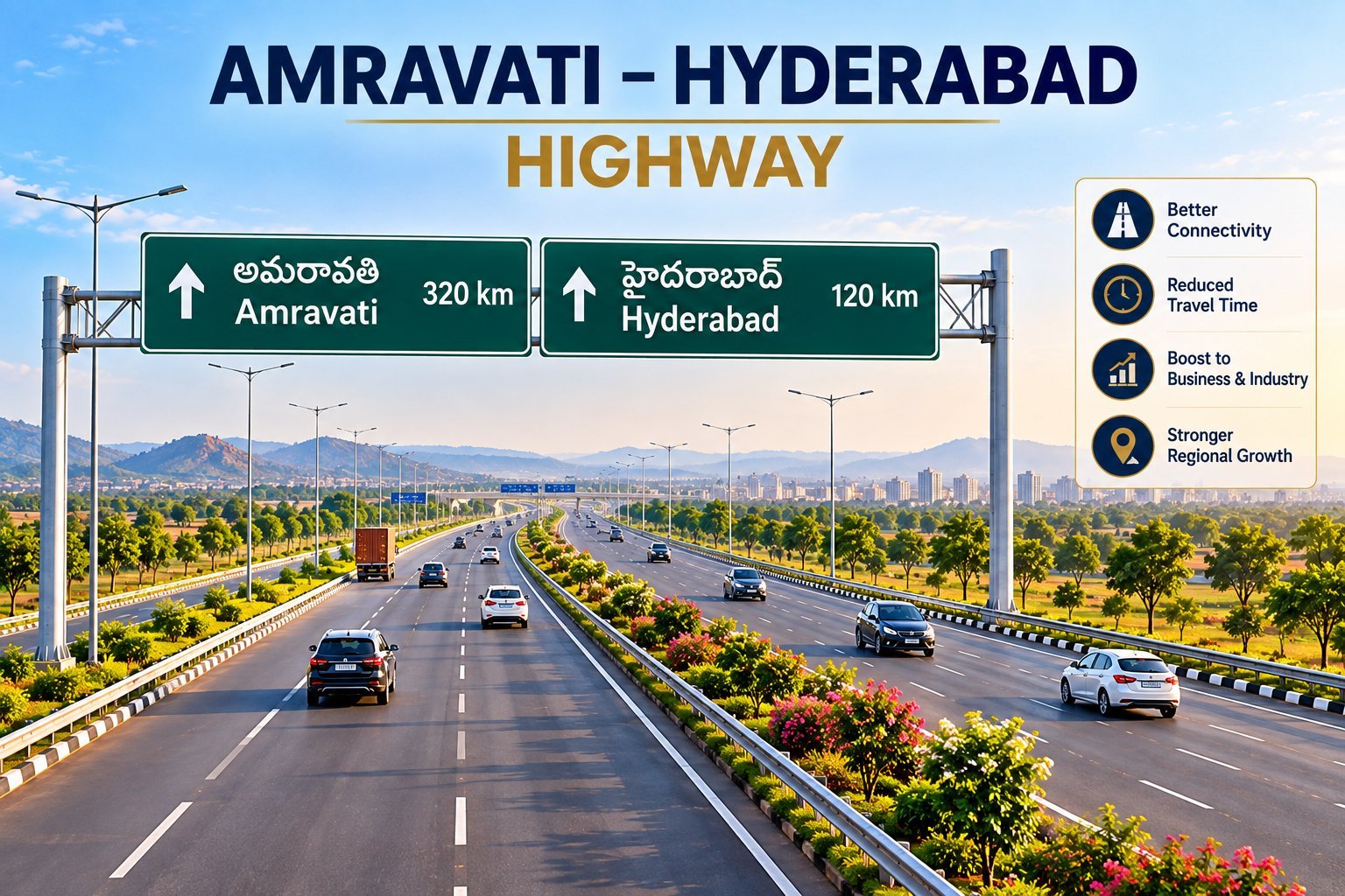 Amravati–Hyderabad highway with road signs