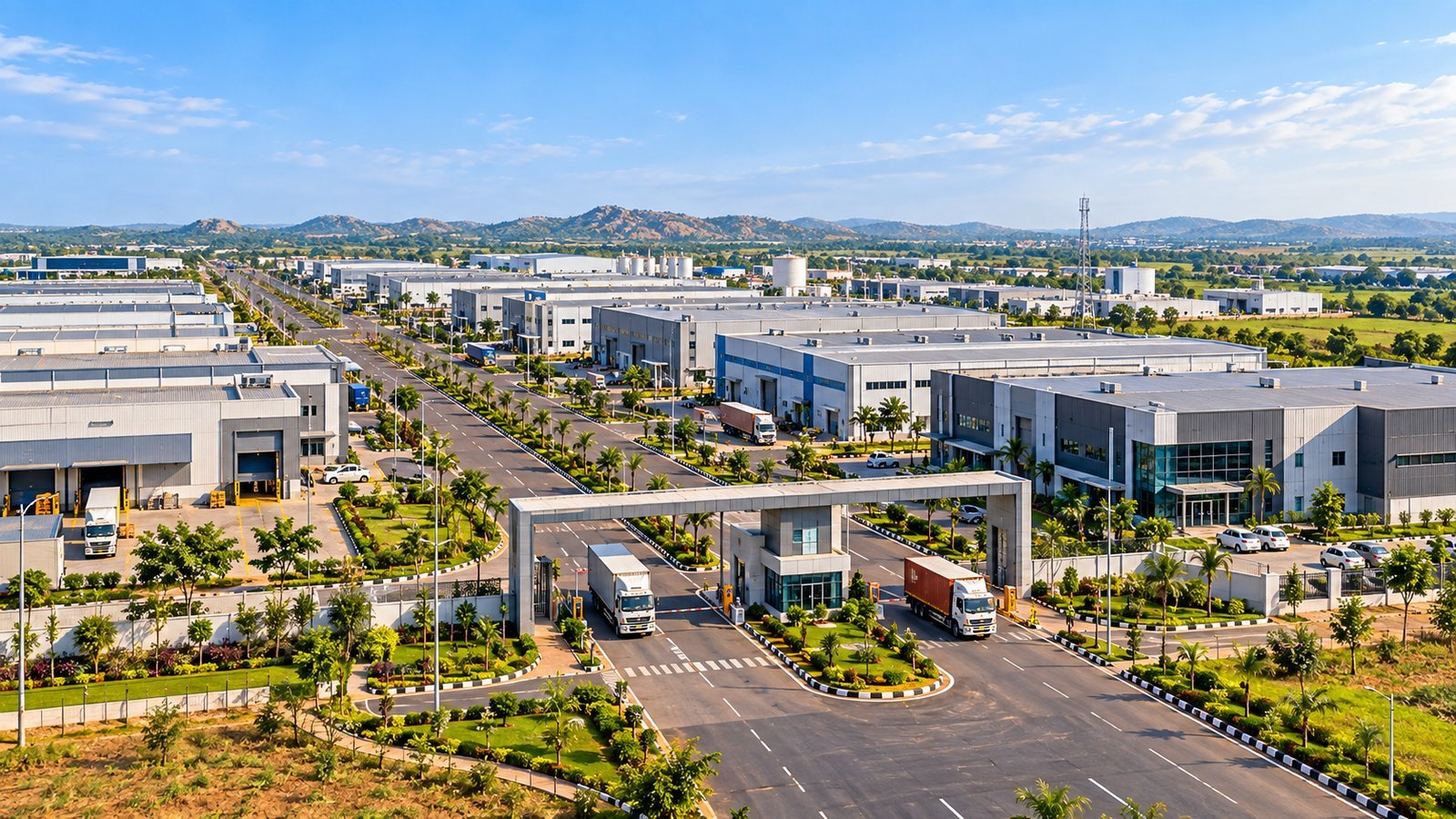 Aerial view of the MSME and SEZ industrial hub